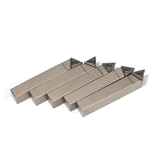 Mini Indexable Lathe Turning Tool-5/16" Shank Nickel Plated 5 Pieces Carbide Turning Tool Set,Metal Lathe Cutting Tools with Carbide Inserts TCMT090204 (TCMT731)