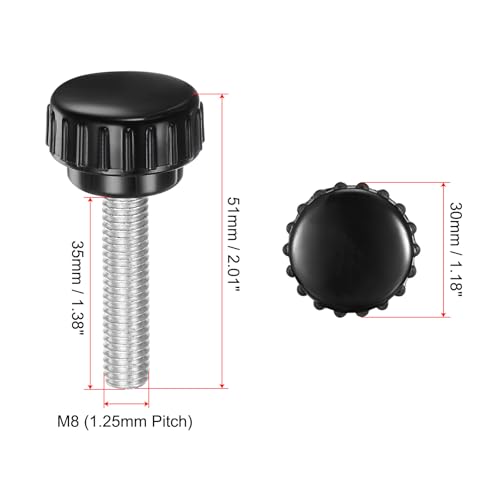 uxcell 4pcs Knurled Clamping Knobs M8 x 35mm Metric Zinc Plated Carbon Steel Male Thread Thumb Screw on Type 30mm Plastic Round Head Threaded Hand Bolt Stud Knobs Black - size: M8 x 35mm x 30mm