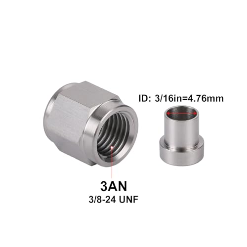 3AN Hardline Stainless Steel Tube Nut and Sleeve Fitting for 3/16" OD Tubing, 2 Sets - size: 3AN-3/16", 2 Sets