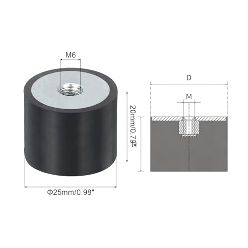 uxcell 4Pcs 25 x 20mm M6 Female Thread Rubber Mounts, Vibration Isolator, Replaces Anti Vibration Pads Flat Silent Block Base Block - size: M6x25x20mm