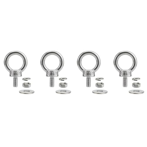 M6 Stainless Steel Eye Bolts with Nuts Washer 4 Pack, M6 x 12mm(1/4" x 0.47 inch) Shoulder Lifting Eye Bolt for Swing Truck, Heavy Duty Threaded Eyebolts for Tie Down Outdoor Yard Balcony - size: M6x12mm (1/4"x0.47")