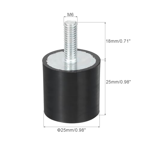 uxcell M6 Thread Rubber Mounts, Vibration Isolators, Cylindrical Shock Absorber with Studs 25 x 25mm 8pcs - size: M6x25x25mm