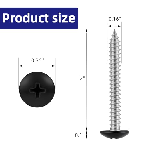 100 PCS #8 x 2 Wood Screws, Alloy Steel Truss Head Self Tapping Screws, Black Head, Full Thread, Screwdriver Bit Included - color: Black, size: #8 x 2"