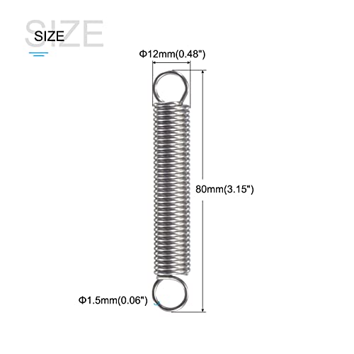 METALLIXITY Extension Spring (1.5x12x80mm/0.06"x0.48"x3.15") 2Pcs, 304 Stainless Steel Tension Spring Wire - for Home Repair Construction Machinery - size: 0.06"x0.48"x3.15"