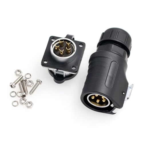 HangTon LP20 5 Pin Connector Waterproof 30 Amp Power Industrial Equipment Male Cable Plug Female Panel Mount Socket, Gold Plated Contact - color: Male Plug and Female Socket, size: 5-pin