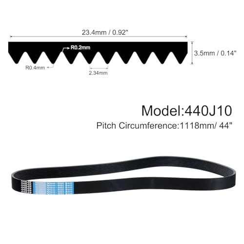 uxcell 440J10 PJ V-Ribbed Belt 10 Ribs 44" Length x 0.92" Width x 0.14" Height, EPDM Rubber Poly V Belt, Multi Wedge Micro V Belt - size: 440J10