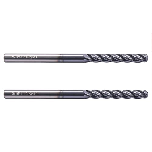 2Pcs 3/16" 4 Flute Solid Carbide Long Ball Nose End Mill Set, AlTiN Coated - size: 3/16 in