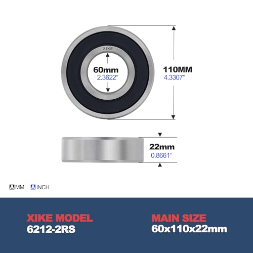 XIKE 6212-2RS Deep Groove Ball Bearing, 60x110x22mm, 1 Pack - size: 60x110x22mm