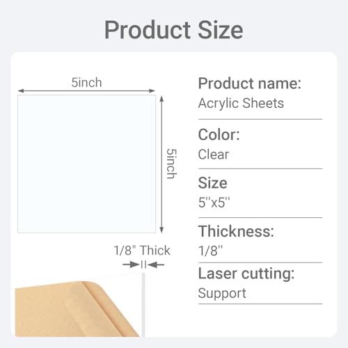 1/8" Thick (3mm) Clear Acrylic Sheet 5" x 5" - 6 Pieces | Cast Plexiglass for DIY Crafts, Sign, Photo Frame, Display Projects - size: 5 x 5"