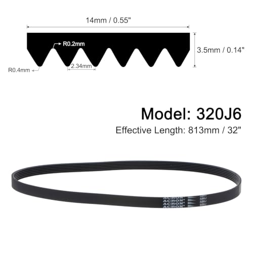 uxcell 320J6 PJ V-Ribbed Belt 6 Ribs 32" L x 0.55" W, EPDM Poly V Belt - size: 320J6