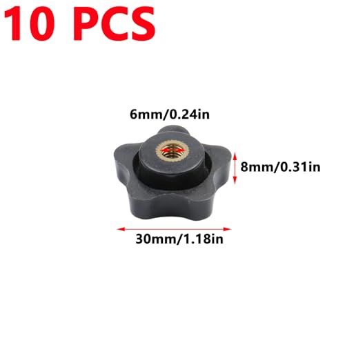Antrader M6 Star Knob,Through Hole Knob Nut Screw,Black,10Pcs - size: 30#M6