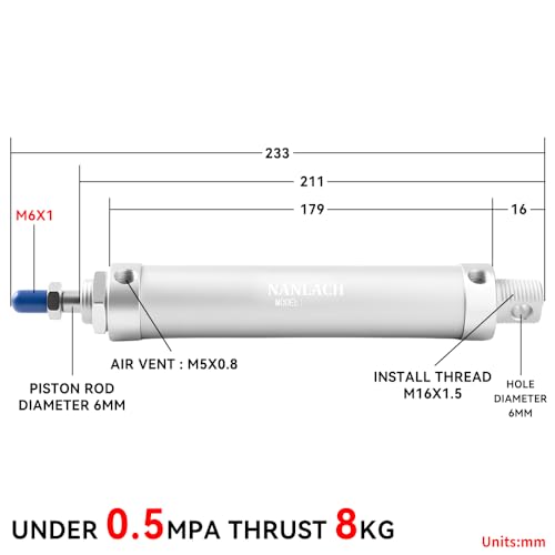 Pneumatic 16mm Bore 125mm Stroke Air Cylinder Double Action with 2Pcs 6mm Fitting MAL16x125 - color: 16MM Bore, size: 125MM Stroke