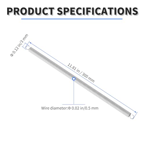 2pcs Extension Springs with Hook Ends, 0.5x3x300mm - size: 2Pcs 0.02*0.12*11.81in
