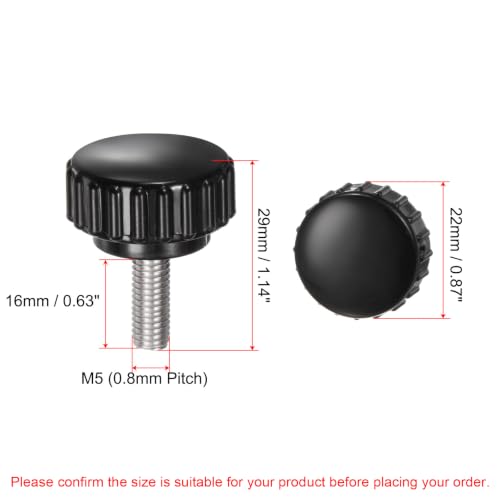 uxcell 6pcs Knurled Clamping Knobs M5 x 16mm Metric 304 Stainless Steel Male Thread Thumb Screw on Type 22mm Plastic Round Head Threaded Hand Bolt Stud Knobs Black - size: M5 x 16mm x 22mm