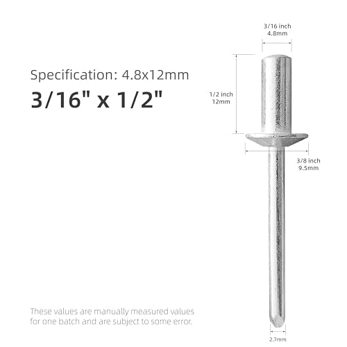 50Pcs Closed End Blind Rivets, 3/16" x1/2" - All Aluminum Dome Head Sealed Pop Rivets (4.8x12mm) - color: All Aluminum, size: 3/16"x1/2"(4.8x12mm)
