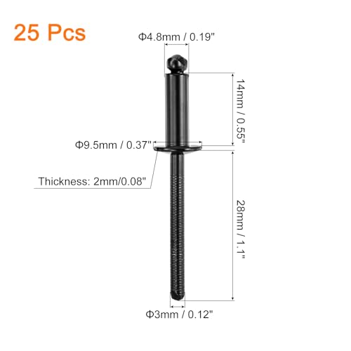 uxcell 25Pcs 3/16"x1/2" 304 Stainless Steel Dome-Head Blind Rivets, Open-End Type Blind Rivets for DIY, Sheet Metal, Automotive Repairs, Furniture, Boat, and Duct Work (Black) - color: Black, size: 3/16"x1/2"