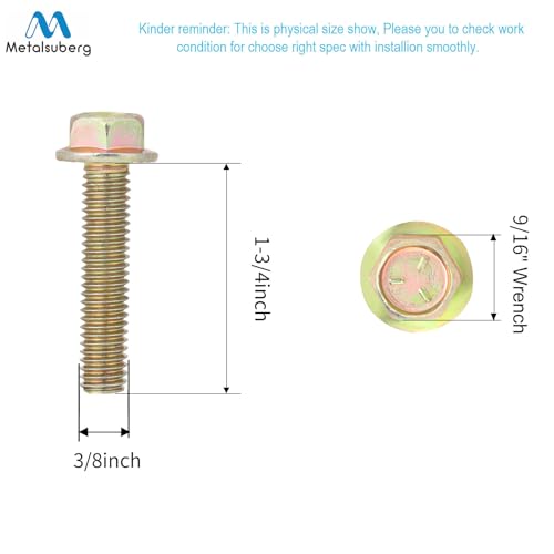3/8" x 1-3/4" Flanged Hex Toothed Bolt by Color Zinc Plated, Alloy Steel,Grade 5.(10pcs Pack) by Metalsuberg - size: 3/8" x 1-3/4" 10pcs