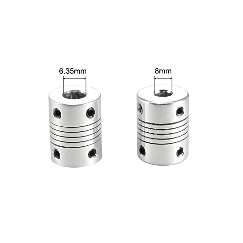 uxcell 6.35mm to 8mm Aluminum Alloy Shaft Coupling L25xD19 Silver 5pcs