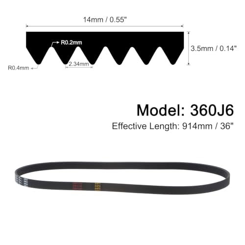 uxcell 360J6 PJ V-Ribbed Belt 6 Ribs 36" Length x 0.55" Width, EPDM Poly V Belt - size: 360J6