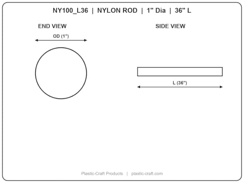 Plastic-Craft | Extruded Nylon Round Rod, Black, 1" OD x 36" L - size: 36.0" L x 1.0" OD