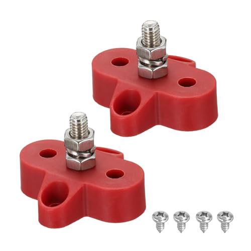 MECCANIXITY 2Pcs 120A Bus Bar Power Distribution Blocks 1/4" Red - color: Red, size: 1/4"