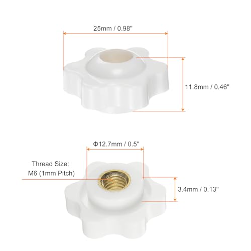 HARFINGTON 10pcs Star Knobs M6 Female Thread 25mm Head Plastic Through Hole Brass Screw-in Clamping Handles Threaded Hand Knobs, White - color: White, size: M6 x 25mm