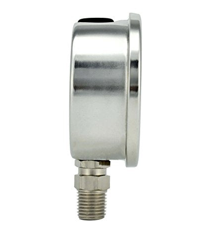 1-1/2" Pressure Gauge, Stainless Steel Case, Chrome Plated Brass Connection, Lqiuid Filled, Compound Vacuum -30 Hg - 0-60 psi Lower Mount 1/8" NPT - style: -30 / 0 / +60 inHg/psi