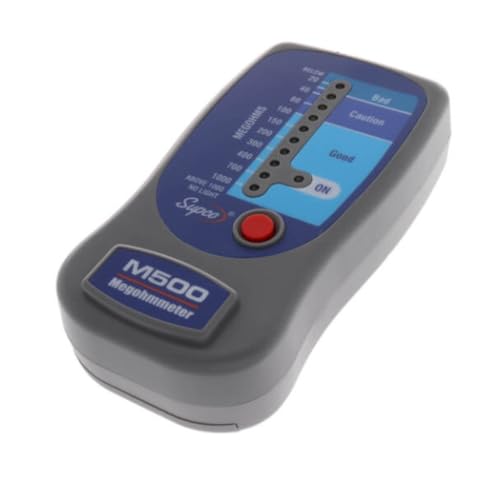 SUPCO M500 Led Me ohmmeter, 20 to 1000 Mega Ohms, 6" Lead Length