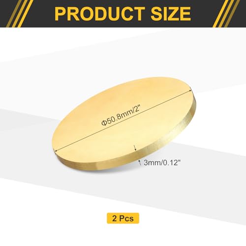 uxcell 2Pcs Brass Round Plate, 0.12"(3mm) Thick 2"(51mm) Dia H65 Brass Round Disc Blank Metal Sheet Copper Circle Disc for Metal Stamping DIY Crafts - size: 0.12"x 2"