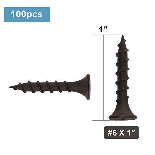 #6 x 1 Wood Screw 100PCS Black Phosphate Coated Stainless Flat Truss Head Fast Self Tapping Drywall Screws by SG TZH - size: #6 x 1"