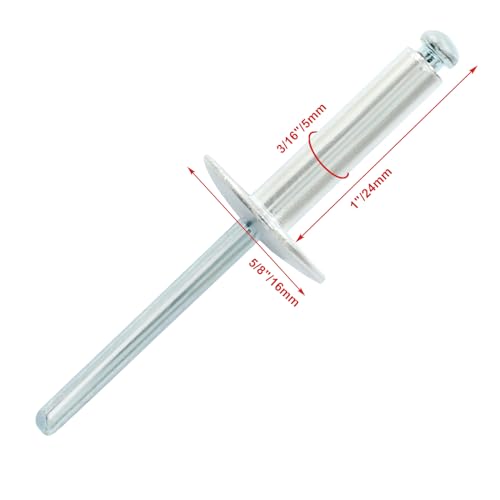 Aluminum Blind Rivets, 3/16" x 1", Silver, 60 Pcs - color: Silver, size: 3/16" x 1"