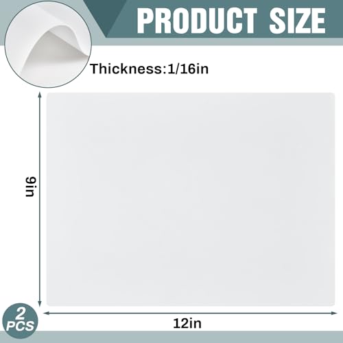 Frienda 2 Pcs Silicone Sheet, 1/16 Thick, 9 x 12 Inch 50A Silicone Rubber Sheet Rubber Gasket Material Heat Resistant Pad for DIY, Sealing, Supports, Protection, Bumpers, (White)