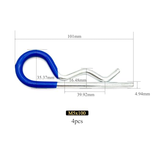 4 Pcs Heavy Duty Hitch Pins Clip R Clips Spring Retaining Wire Hair Pins Cotter Pin Strong Spring Rubber-Coated Grip R Clip for Trailer Tractors Mower Carts Truck Pin Clip M5x100mm - size: Rubber-Coated M5X100mm-4P
