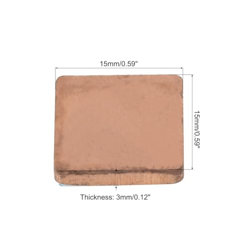 MECCANIXITY Heatsink Copper Sheet Shim, 3mm Thickness 15 x 15mm Pad with Thermal Conductive Adhesive Tape for Desktop Computer CPU Cooling Patch 5 Set - size: 3mm
