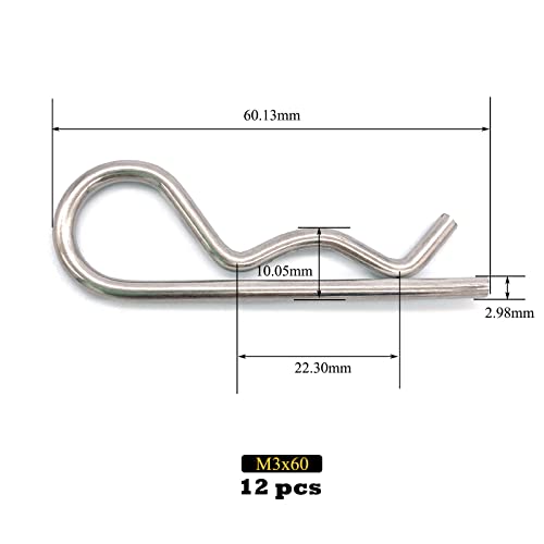 12 Pcs Heavy Duty Stainless Steel Cotter Pin R Clip Spring Retaining Wire Hair Pins for Trailer Lock System M3x60 Keeper - size: SUS304 M3x60mm-12pcs