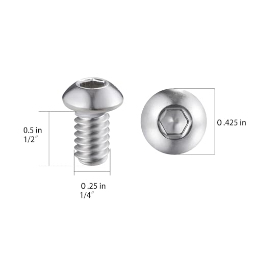 Wensilon (50Pcs) 1/4-20 * 1/2 Button Head Socket Cap Bolts Screws, 304 Stainless Steel, Allen Hex Drive, Bright Finish, Fully Machine Thread - color: Silver, size: A 1/4-20*1/2