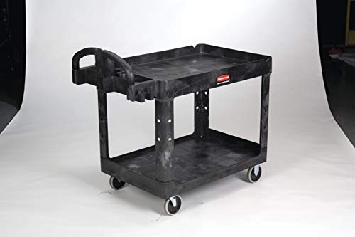 Rubbermaid Commercial Products 2-Shelf Utility/Service Cart, Medium, Flat Shelves, Ergonomic Handle, 500 lbs. Capacity, Ideal for Warehouse/Garage/Cleaning/Manufacturing - size: Medium 2-Shelf, style: Ergonomic Handle