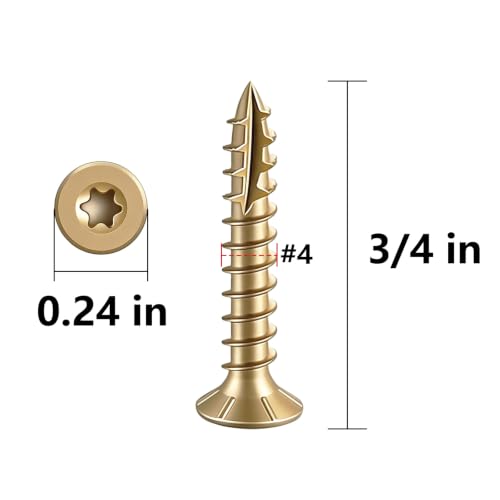 Wensilon #4 * 3/4" Yellow Deck Screws 1147pcs 2 lbs 3x19mm - color: Yellow, size: #4*3/4"
