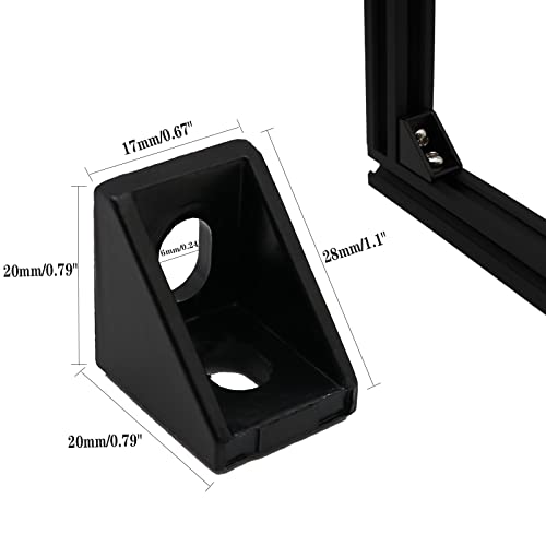 20pcs Black 2020 Series 1720 Aluminum Profile Corner Bracket with 40pcs M5 T Nuts +40pcs M5 Screws + 1pcs Wrench for Slot 6mm 20S Aluminum Rail Accessories (20PCS 1720 Corner Bracket) - style: 20PCS 1720 Corner Bracket black