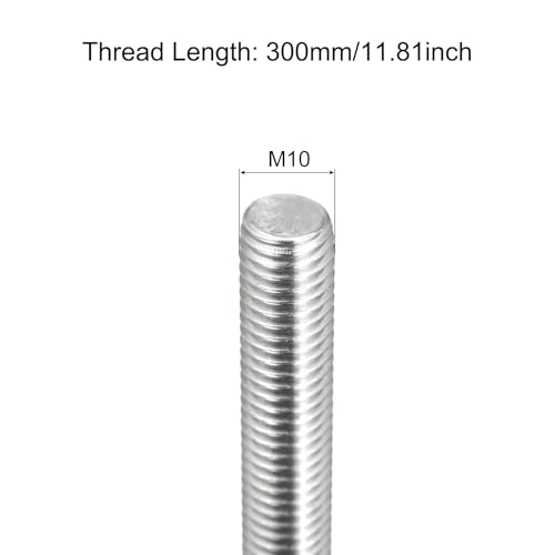 MECCANIXITY Fully Threaded Rod M10 x 300mm 1.5mm Thread Pitch 304 Stainless Steel Right Hand Threaded Rods Bar Studs 6 Pack - size: M10 x 300mm