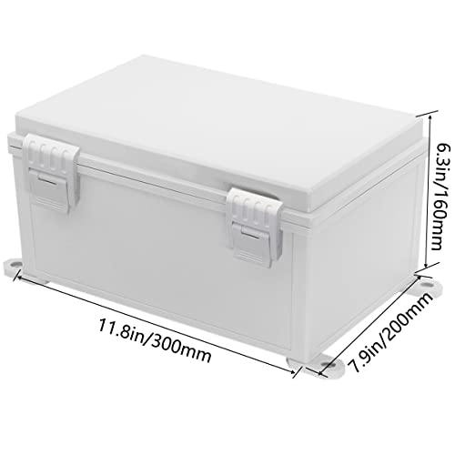 Zulkit Junction Box ABS Plastic Waterproof IP65 Electrical Boxes Hinged Shell Outdoor Universal Project Enclosure with Mounting Plate and Wall Brackets Grey 11.8x7.9x6.3 inch(300x200x160mm) - size: 11.8" x 7.9" x 6.3"