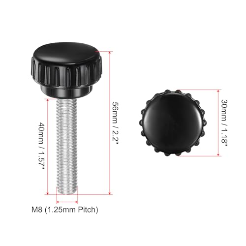 uxcell 4pcs Knurled Clamping Knobs M8 x 40mm Metric Zinc Plated Carbon Steel Male Thread Thumb Screw on Type 30mm Plastic Round Head Threaded Hand Bolt Stud Knobs Black - size: M8 x 40mm x 30mm