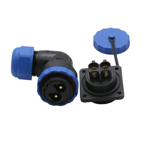 TY28 2 Pin 45A Female Male Connector, Panel Mount Socket and Angled 90°Wire Plug, Screw Connection Solder-Free Quick-Disconnect 28mm for Waterproof Outdoor Electrical Power - color: Screw Mount+ 90-degree Plug, size: 2 Pin 45Amp