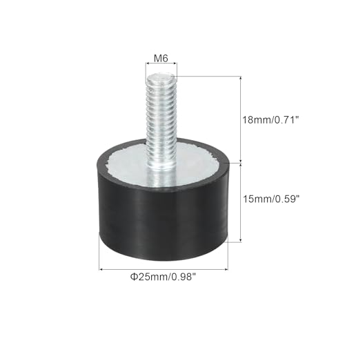uxcell M6 Thread Rubber Mounts, Vibration Isolators, Cylindrical Shock Absorber with Studs 25 x 15mm 8pcs - size: M6x25x15mm