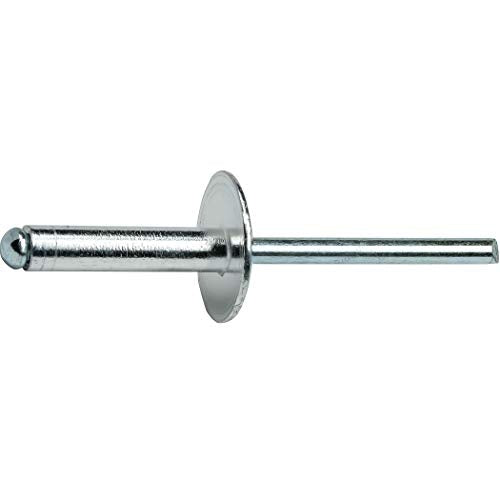 Fastenere Large Flange Pop Rivets - 5/32" x 5/8" (100 Pack) Aluminum Body Steel Mandrel, Heavy Duty Dome Head Blind Rivets, Open End 5-10 Gap .501" - .625" - Corrosion Resistant, High Shear Strength - size: 5/32" x 5/8" (5-10) (100 Pack)