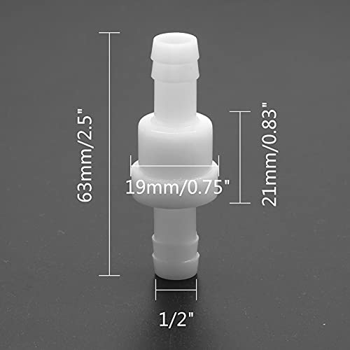 Check Valve 1/2 Inch Plastic Barb One Way PVDF Pack of 2 - size: 1/2 Inch