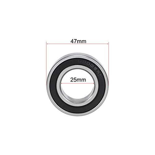 uxcell 63005-2RS Deep Groove Ball Bearings 25mm x 47mm x 16mm Double Sealed Chrome Steel Z2 ABEC1 2pcs - size: 25x47x16mm