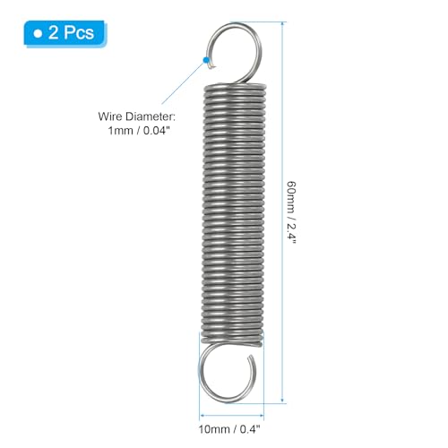 PATIKIL Extension Spring, 2pcs Wire Diameter 0.04", OD 0.4", Free Length 2.4" Spring Steel Dual Hook Tension Springs for Lawn Tractor Home Repairs DIY, Grey - size: 1.0*10*60mm