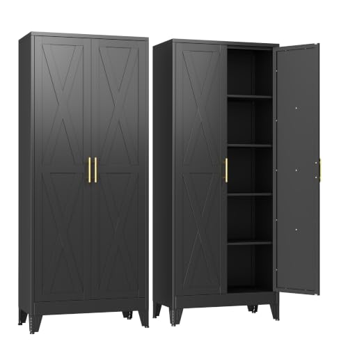 GAIOUS 71" Tall Kitchen Pantry Cabinet,Metal Storage Cabinet Black Cupboard - color: Black, size: 14.3"D x 28.7"W x 71"H