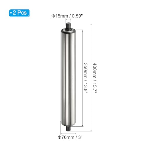 PATIKIL Conveyor Roller 3" Diameter 16" Length, 2 Pack Stainless Steel Transmission Replacement Part Galvanized End, Silver - size: 3"x16"